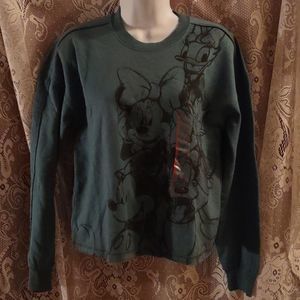 New Disney Mickey and Friends Teal‎ Black Women's XS Crop Sweatshirt Loose Fit
